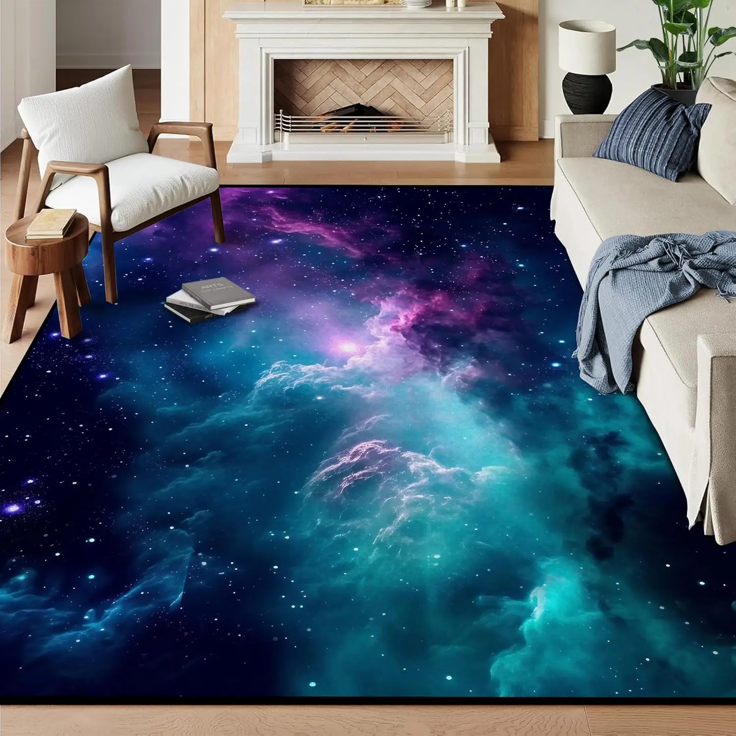 Cosmic Planet Galaxy Area Rug Dark Blue Starry Sky Carpets for Kids Bedroom Living Room Glitter Outer Space Throw Rugs Floor Mat