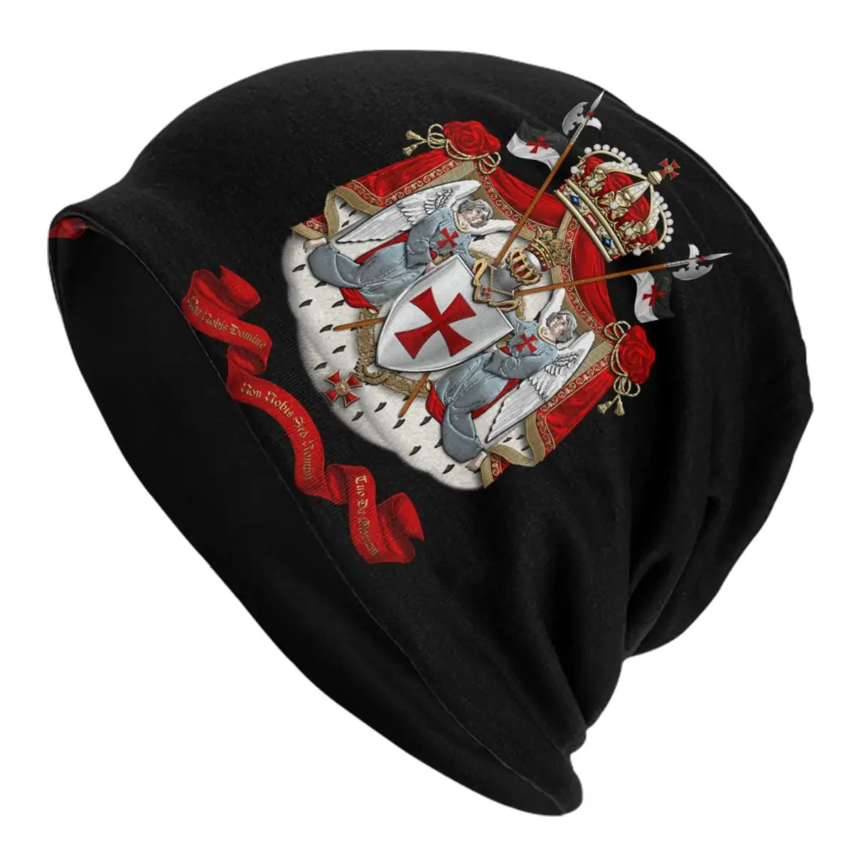 Knights Templar Flag With Coat Of Arms Medieval Warrior Cross Skullies Beanies Caps Winter Warm Knitted Hat Bonnet Hats Ski Cap