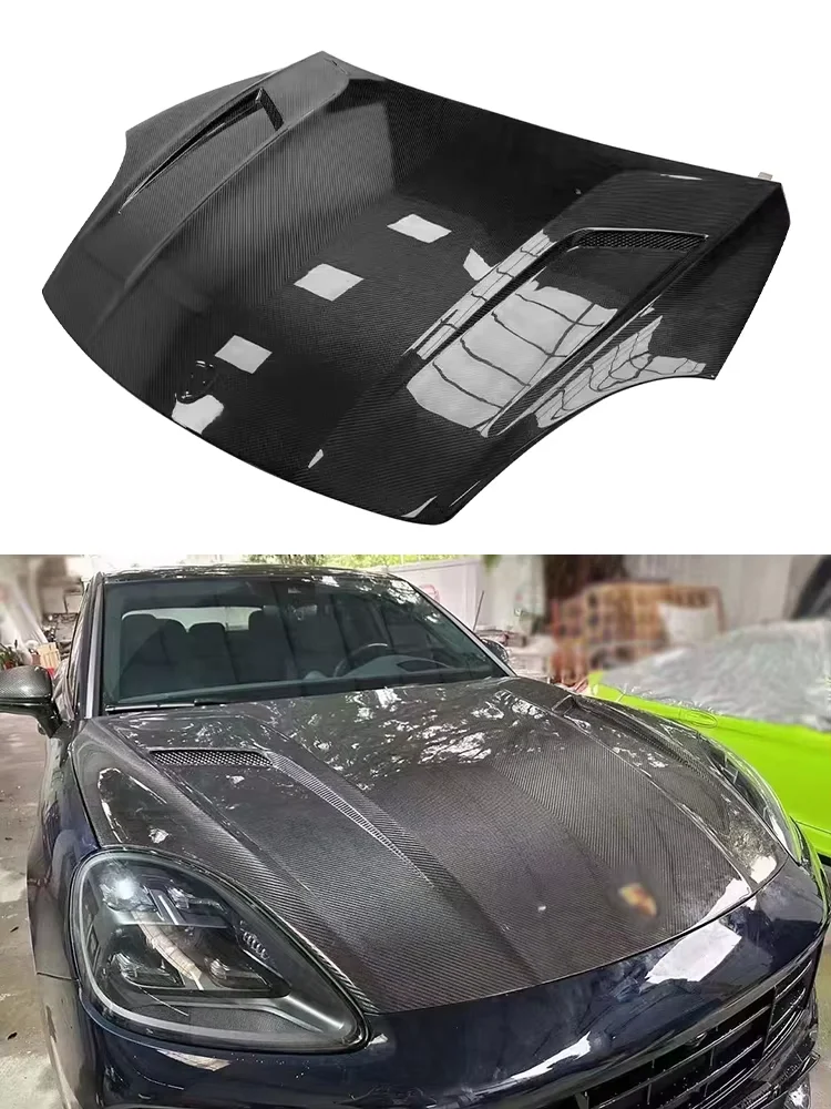 

For Porsche Cayenne 9Y0 2018+ Carbon Fiber Car Front Bumper Engine Hood Bonnet Vent Cover Parts Upgrade Body kit T Style