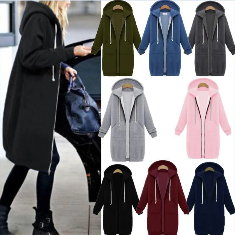 

2025 Autumn and Winter Women's Clothing European and American Hooded Long-sleeved Medium and Long Sweater Fleece Jacket