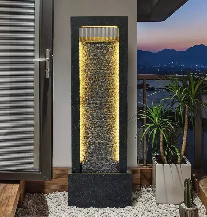 LED-Lit Modern Waterfall Resin Fountain - Contemporary Indoor Decor, Illuminated Water Feature For Patio & Backyard Zen Spaces