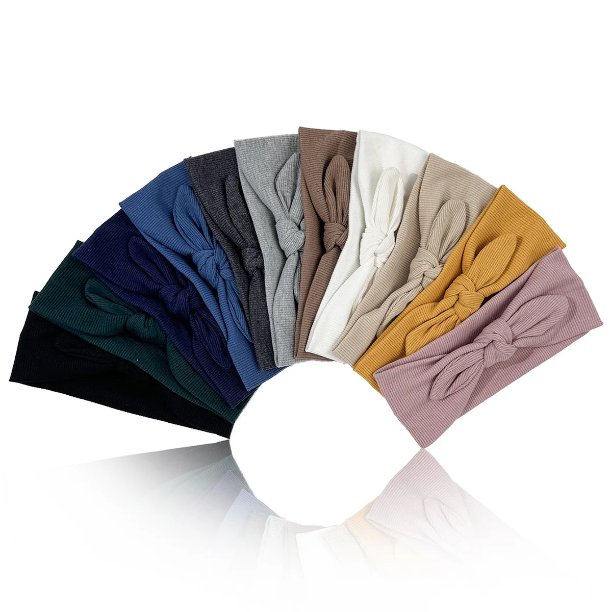 Solid Color Headband Elastic Knit Ribbed Bow Hair Accessories Women Girls Fitness Exercise Turban Headwrap Super Soft Headband