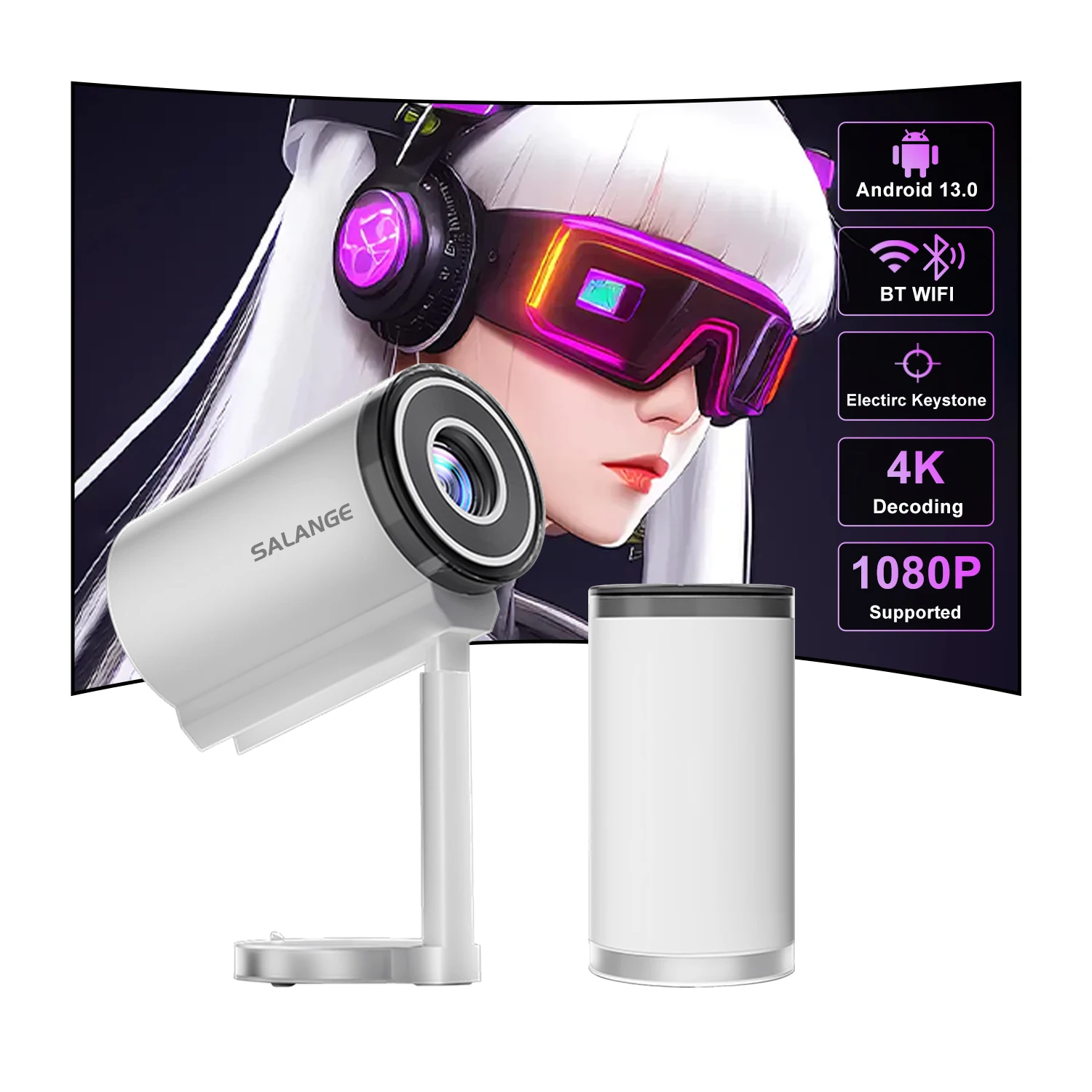 Salange-proyector de vídeo 4K Android13 WiFi 1080P Electro Keystone, soporte Flexible ajustable, alto brillo X5, cinem para el hogar al aire libre