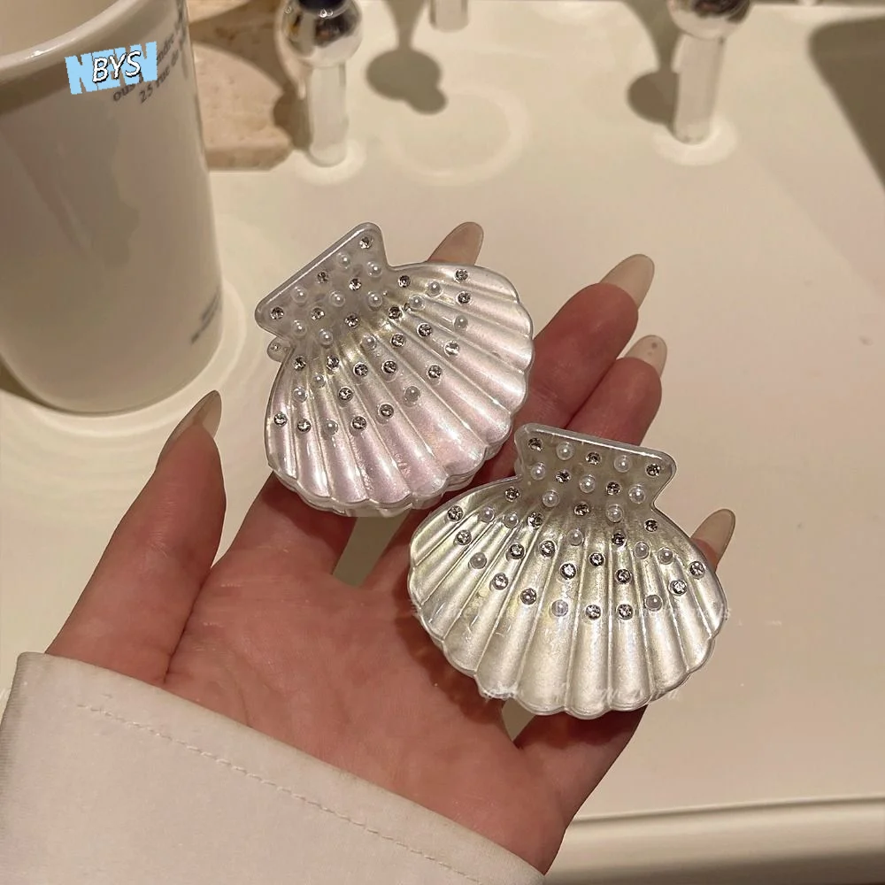 

Creative Hairpin Pearl Shell Hair Clip Acrylic Plastic Small Hair Claw French Gent Rhinestone Small Grab Clip Beach