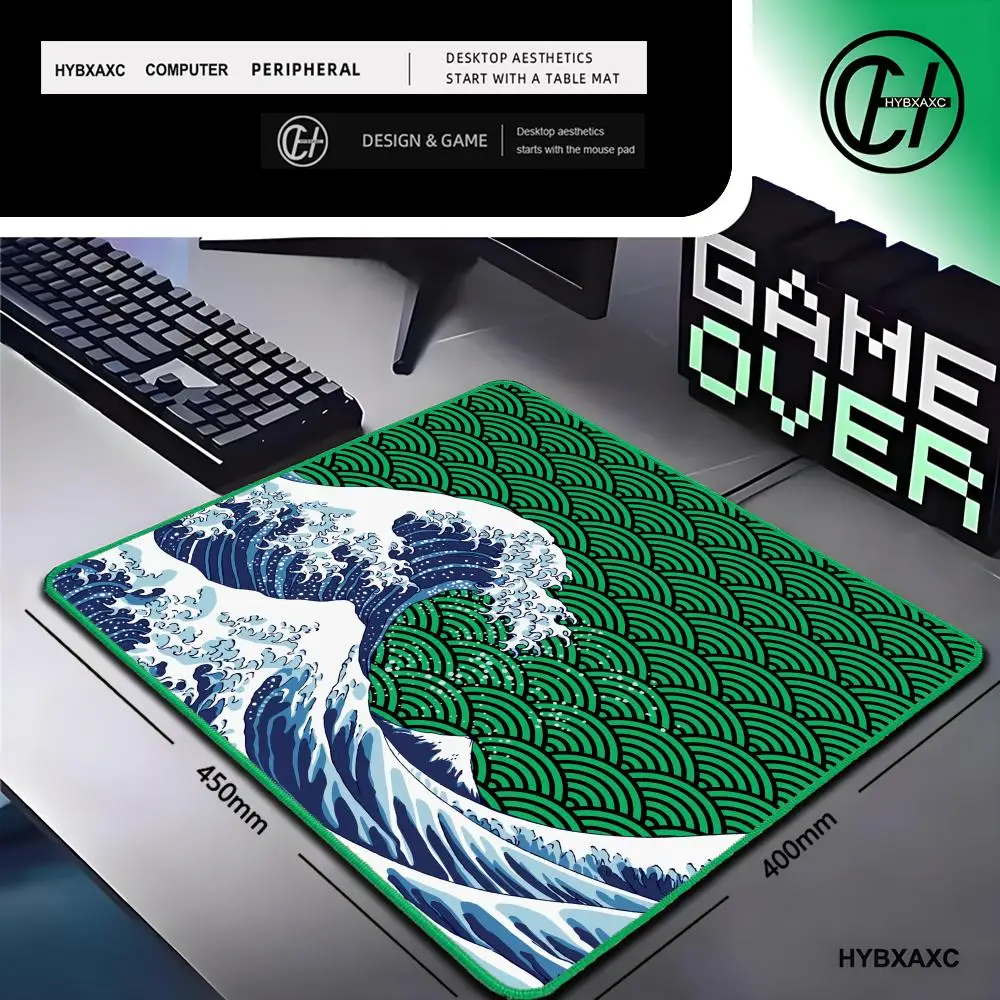 Small Size Wave Series Gaming Control Green lock edge Mouse Pad Laptop Art Design Non-slip Deskmat Office Gamer Natural Rubber