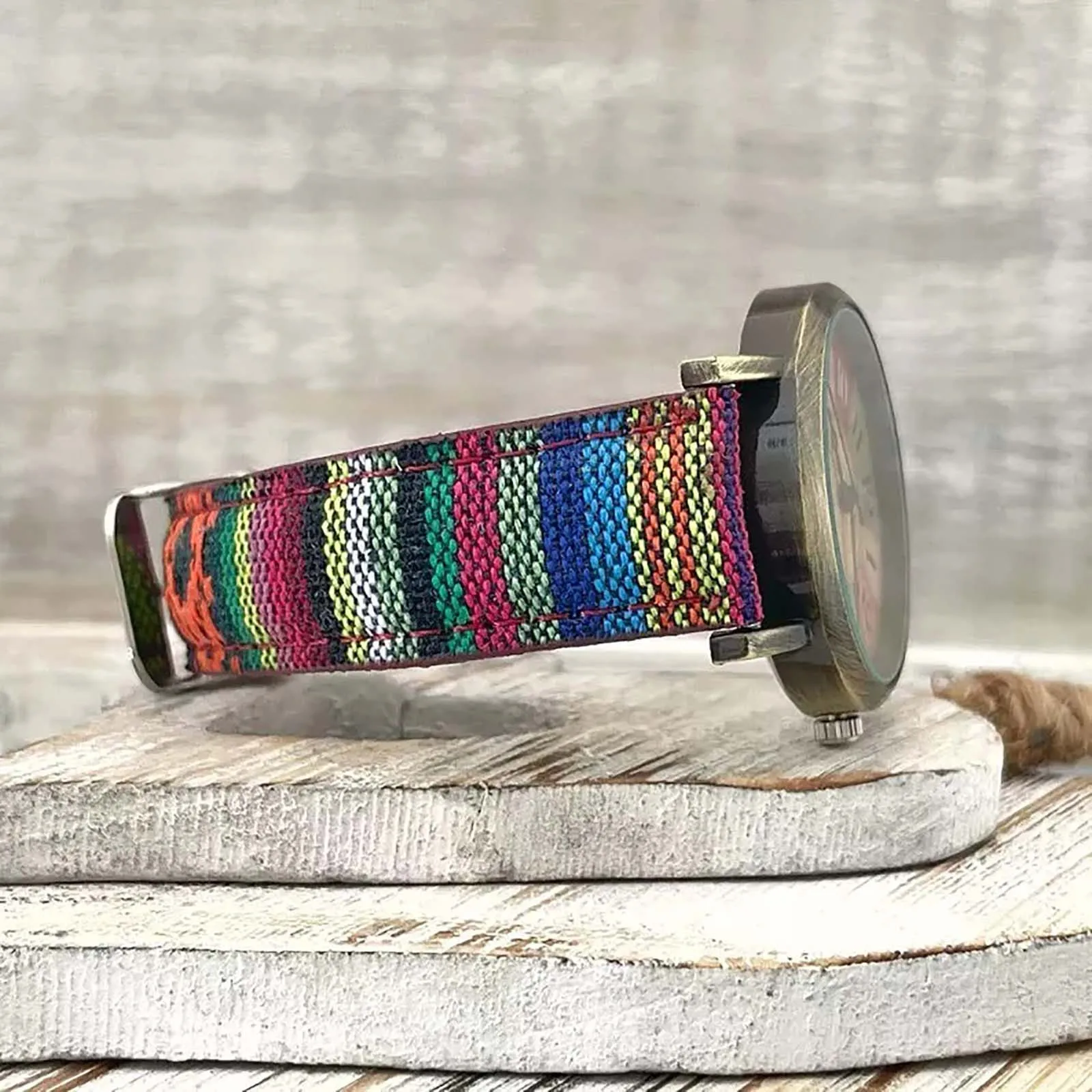 Relojes con patrón de arcoíris multicolor para hombre y mujer, pulsera de mano