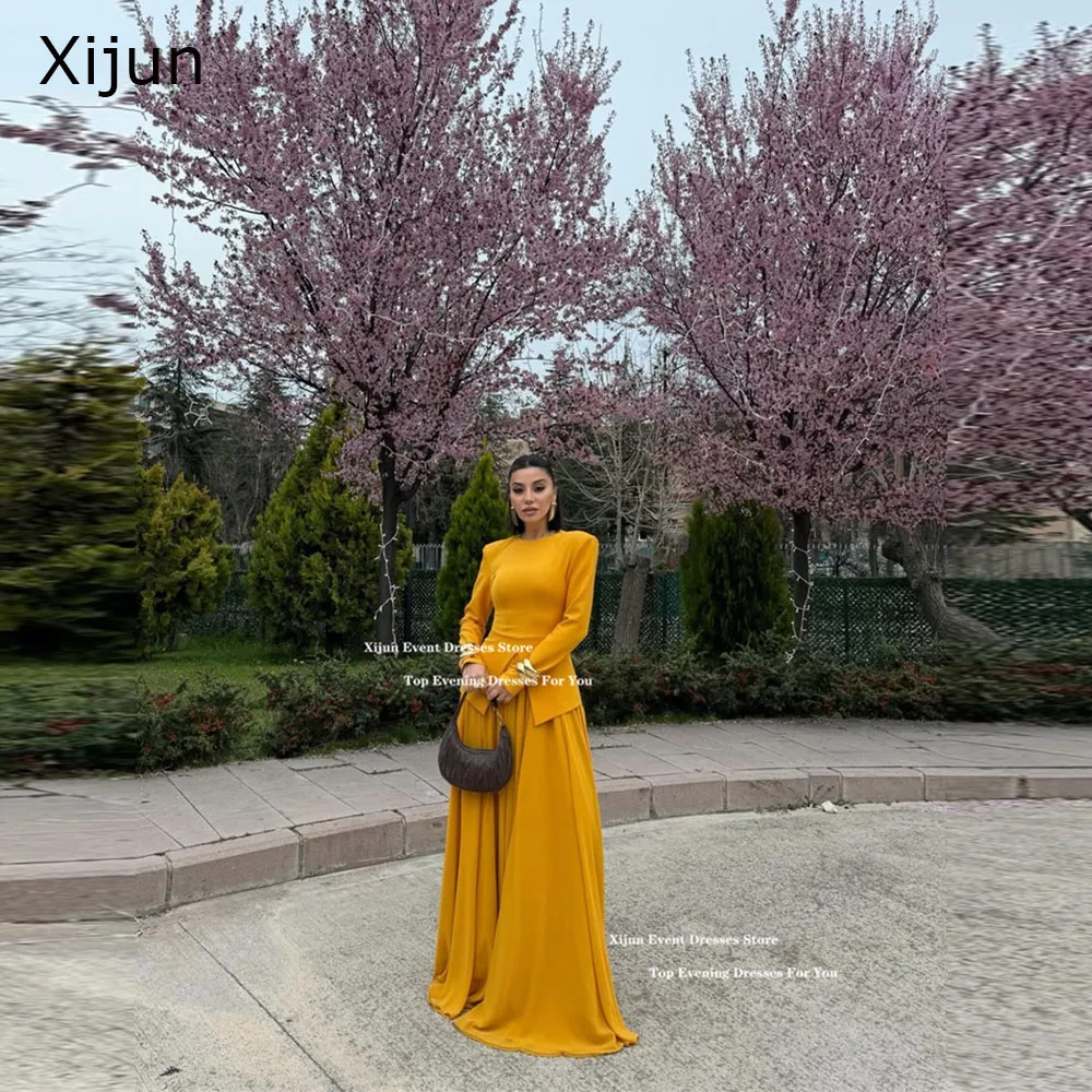 

Xijun Elegant Orange Long Evening Dresses Crepe Full Sleeves A-Line Formal Prom Dresses Floor Length Prom Gowns 2026 Customized