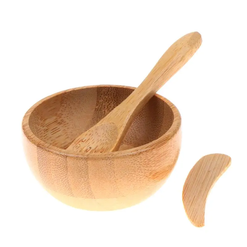 3pcs Mini Size Bamboo Diy Face Mask Mixing Bowl With Spoon &Stick Aromatherapy Bowl Set Massage Oil Face Care Makeup Tool Kit view 4