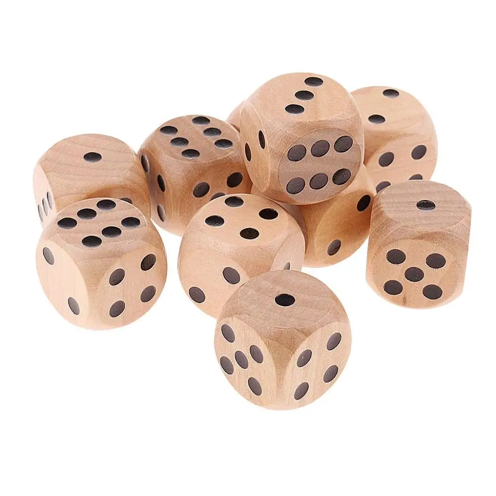 10PCS 20mm Wooden Dice Point D6 Cubes Round Corner 6 Sided Bar Pub Club Party Kid Toys Board Games Dice for Adults