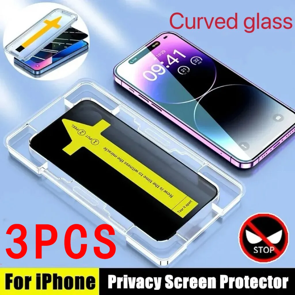 For IPhone 11 12 13 14 15 Pro Max Privacy Anti Spy Peep Curved Glass Anti Glare for IPhone Automatic Installer Screen Protector