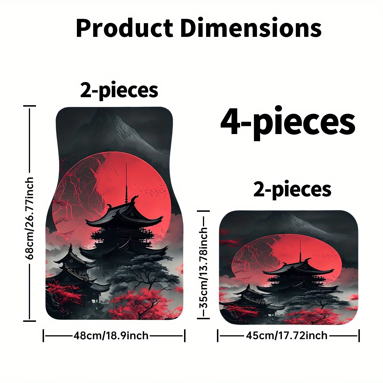 A Set Of Four Ancient Building-Themed Car Mats Reflecting Under The Red, Including Front And Rear Carpets, Interior Additions Fo