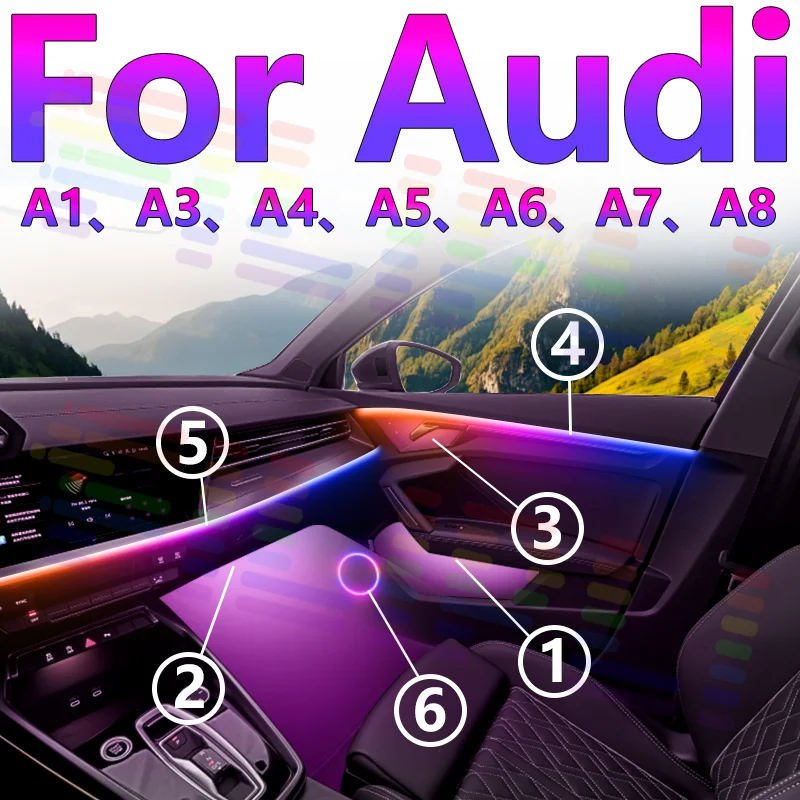 For Audi A1 A3 A4 A5 A6 A7 A8 64S RGB Symphony Car LED Interior Ambient Light Enhance the driving experience upgrade atmosphere
