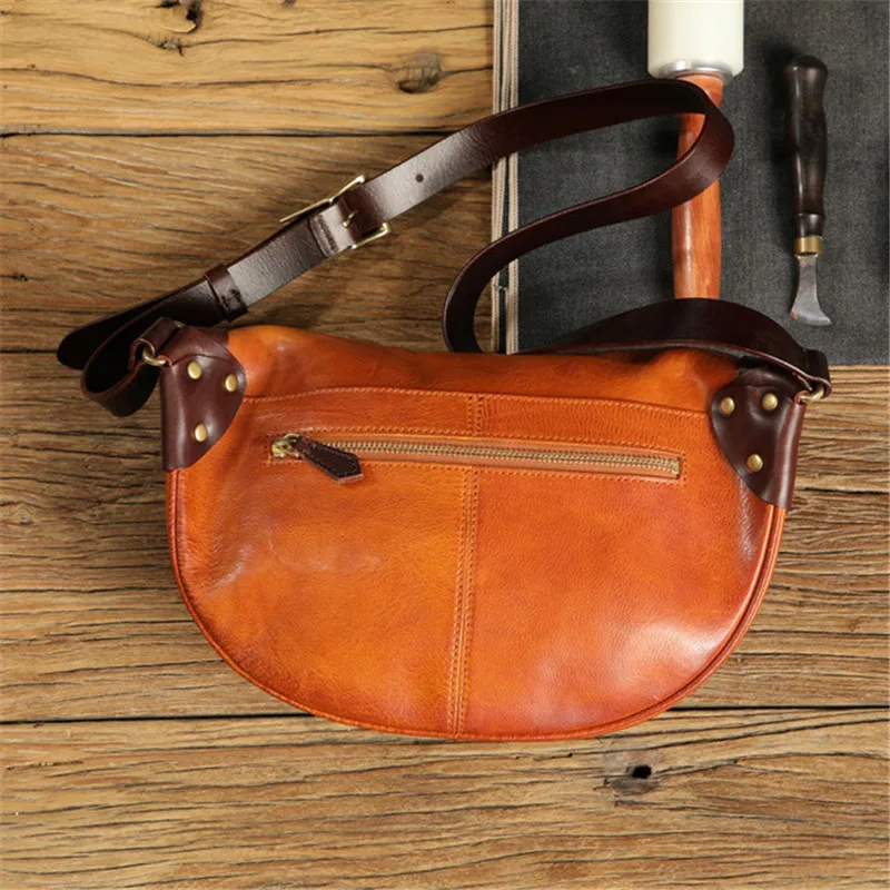 High quality genuine leather men\'s multifunctional waist pack fashion luxury real cowhide chest bag motorcycle crossbody bag