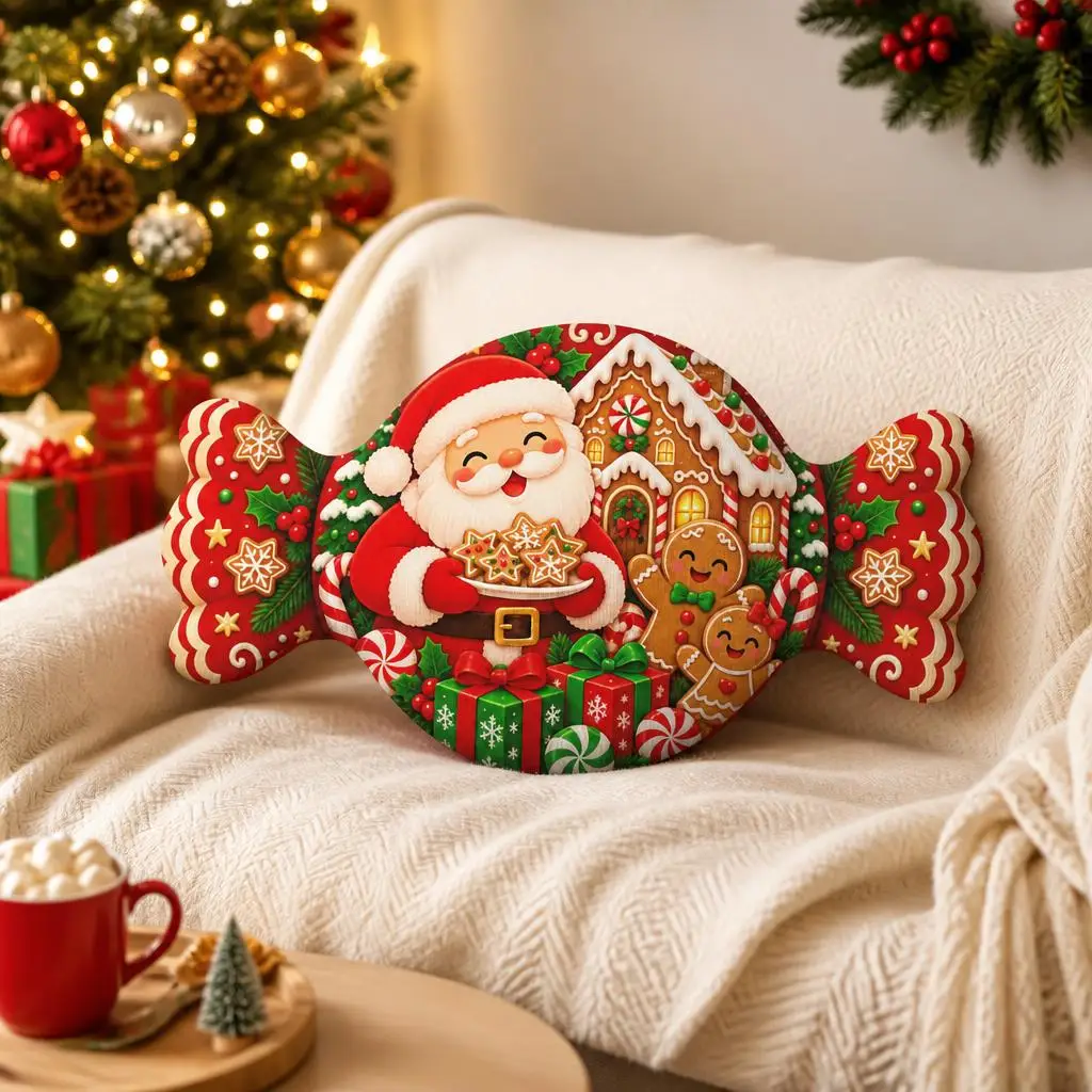 Christmas Santa Claus Gingerbread Cookie House Plush Shaped Throw Pillow Holiday Cushion Winter Sofa Decor Gift Living Room