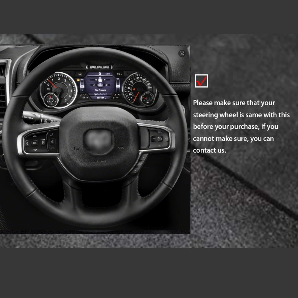 Custom Microfiber Leather Steering Wheel Cover Wrap for Dodge Ram 1500 2018-2021