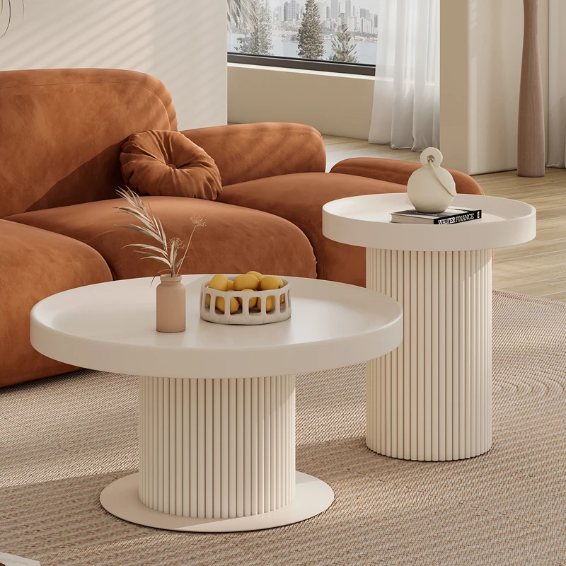 

French light luxury high sense minimalist modern simple small apartment living room household round small table cream wind coffe