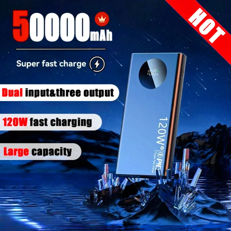 50000mAH 120W Power Bank Super Fast Charging Battery Large Capacity Digital Display External Battery For iphone Samsung Huawei