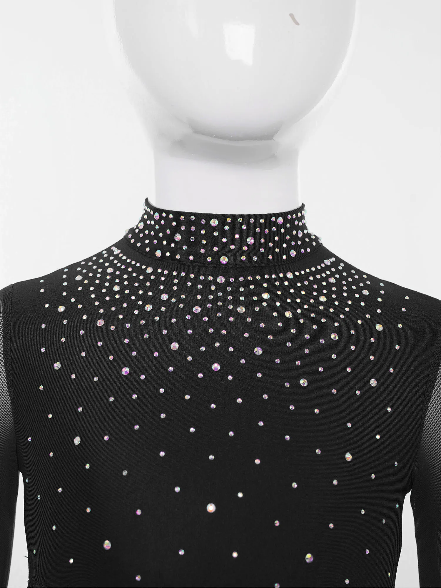 Girls Ballet Gymnastics Workout Dance Jumpsuit Figure Skating Romper Sheer Mesh Mock Neck Long Sleeve and Keyhole Back Dancewear