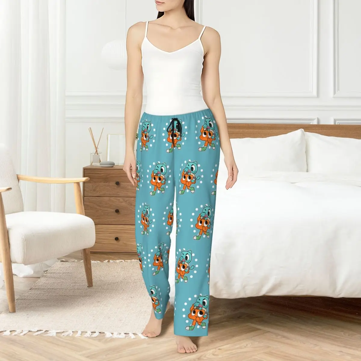 Custom Printed Women The Amazing World Of Gumball Pajama Pants Funny Cartoon Sleepwear Sleep Lounge Bottoms with Pockets