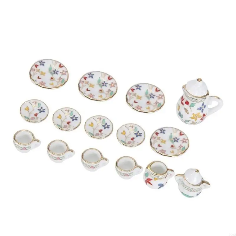 コーブ15ピースミニ磁器ティーカップセットドールハウスキッチン装飾シミュレーションミニチュア家具セットボーイズガールズ