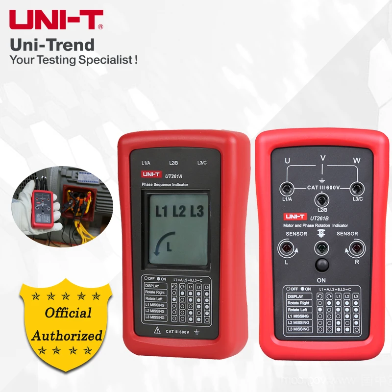 UNI-T UT261 Series Phase Sequence and Motor Rotation Indicators UT261A UT261B; Phase Sequence Indicator/Missing Phase Indicator