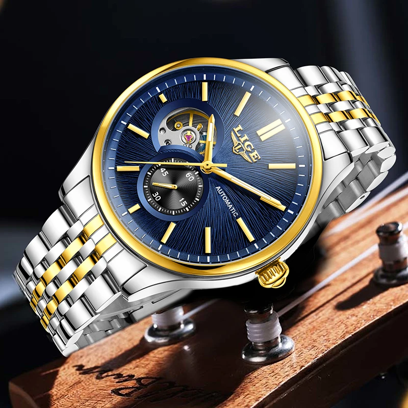 LIGE أعلى الفاخرة التلقائية ساعة رجالي موضة ساعات آلية عادية الرجال مقاوم للماء مضيئة الصلب ساعات المعصم Reloj Hombre #3