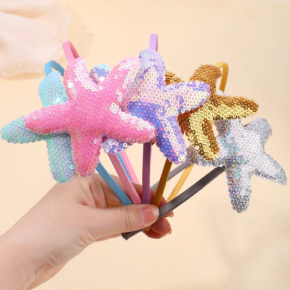 

1Pc Cartoon Starfish Hair Band Shiny Sequins Children's Decorative Hair Hoop Leisure Travel Party Kids Girl Hair Accessories