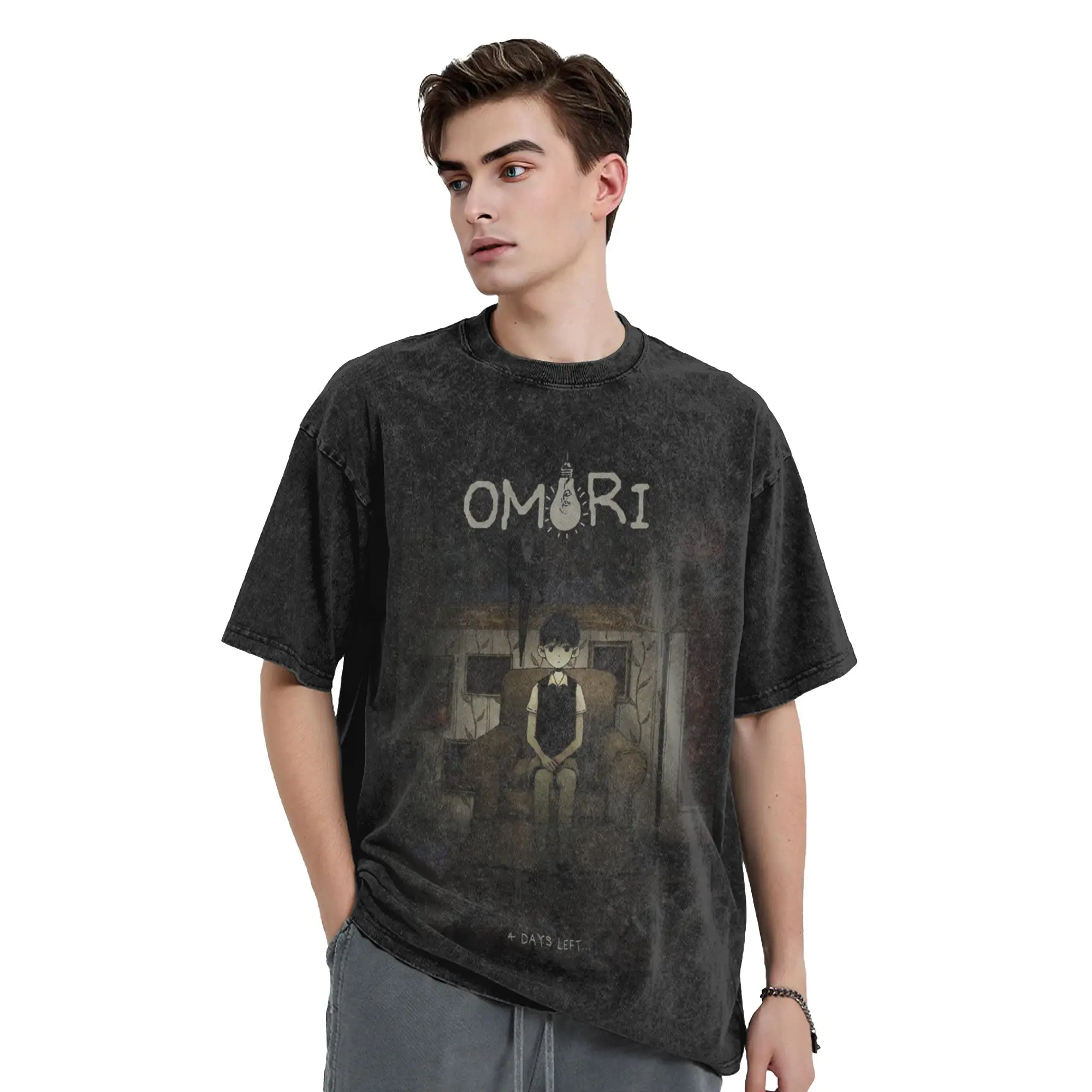 Omori Alone Washed T Shirt Streetwear Hip Hop Cool T-Shirt  Tee Shirt for Men Women Short Sleeve Harajuku Summer