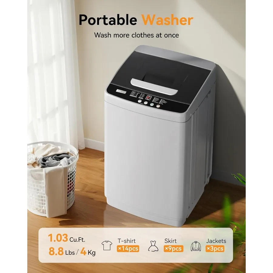 1.03 Cu. Ft. Portable Washing Machine with 8.8 LBS Capacity 10 Washing Cycles 5 Water Levels Drain Pump Included LED Display Id