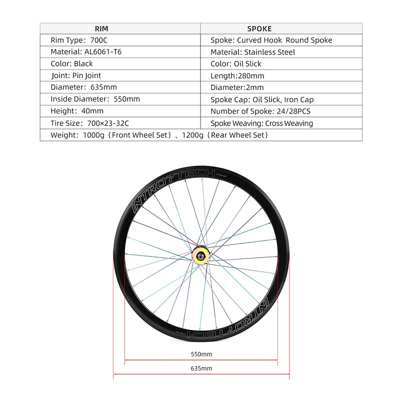 Intro7 WS008 Wheelset 700C Fixed Gear Front and Rear Wheel Sets Aluminum Alloy Single Speed Track Cycling Parts