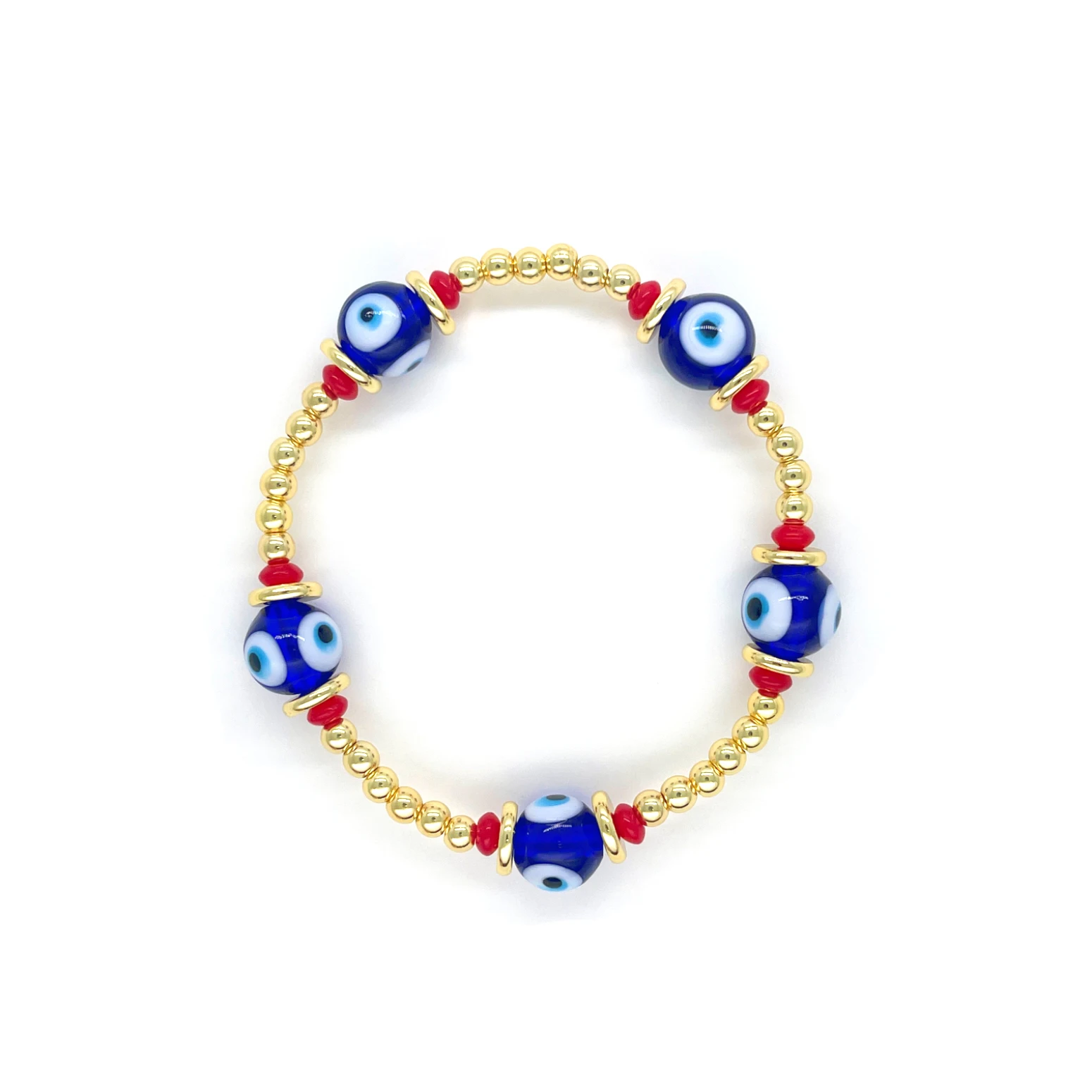 KKBEAD Boho-Armband mit bösem Blick für Damen, 18 Karat vergoldet, verstellbar, stapelbar, handgefertigt, Stretch-Armband, Schmuck, Geschenk – Detail 3