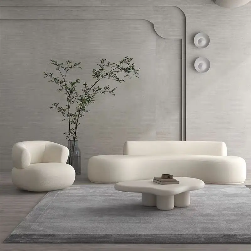 Hot Minimalist Luxury  Para Sala Three-Seat Sofa Set Furniture White Juego De SofasCouch Living Room Corner Boucle Curved Sofa