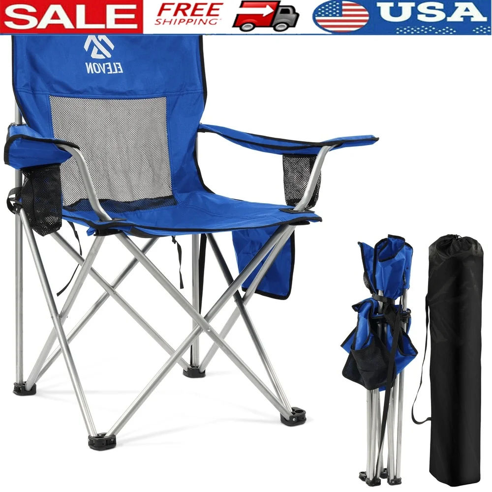 

Portable Folding Camp Chair with Cup Holder Carrying Bag Outdoor Beach Fishing Sports Events Comfortable Durable Mesh Backrest