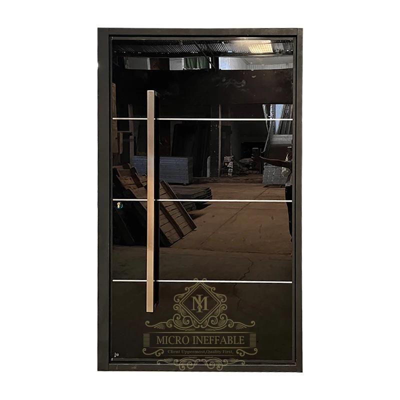 Puerta pivotante de aluminio, tamaño personalizado, diseño de lujo, puerta pivotante frontal, entrada Popular de eficiencia energética, color negro