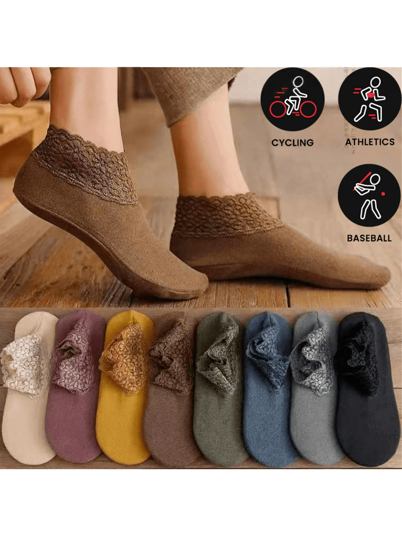

3 Pairs Women's Lace Ankle Socks - Non-Slip Silicone Grip Winter Socks, Elegant & Warm House Slipper Socks for Women​