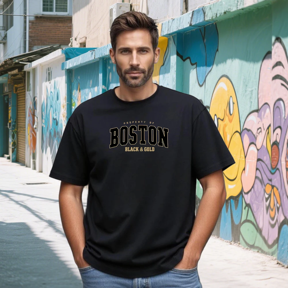 

Новые летние мужские хлопковые футболки с буквенным принтом Boston, топы с круглым вырезом и короткими рукавами, спортивная одежда и повседневные модные футболки