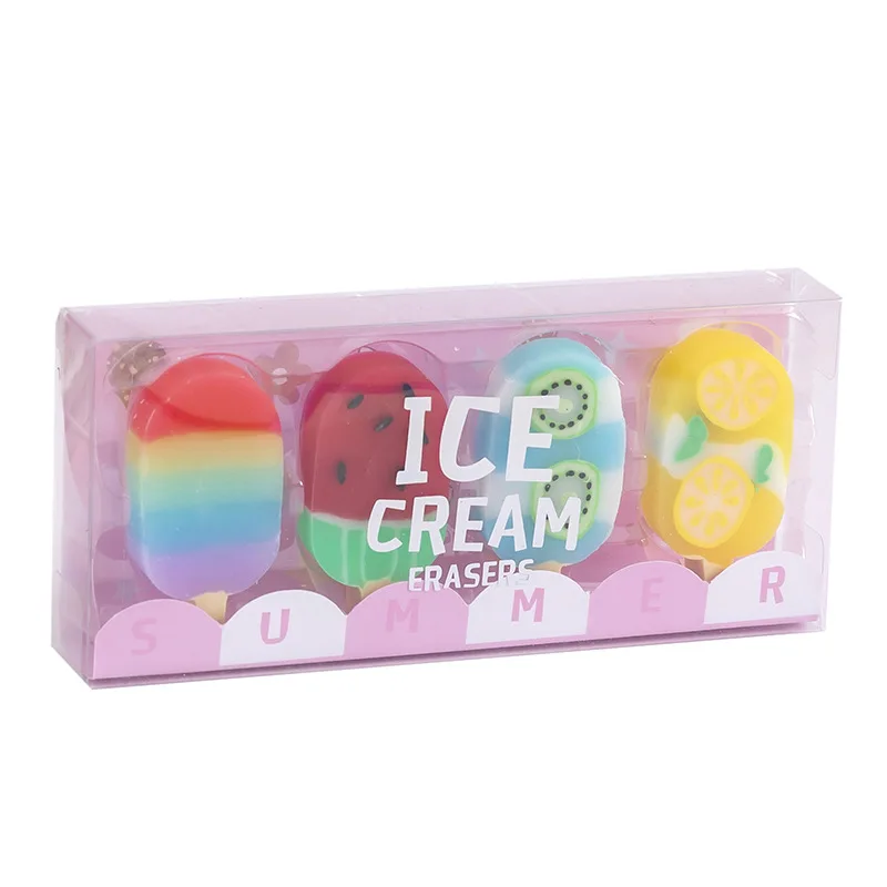 4 pcs/ Set 1-2 Set Lytwtw\'s Cartoon Cute Kawaii Ice Cream Rubber Mini Eraser Novelty Stationery Office School Supplies