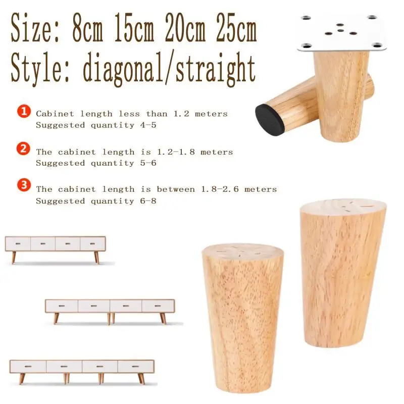 4Pcs Wooden FurnituresFeet, Oblique & Straight Design, Non-Slips Durables Legs for Chair, Table, Sofa & Cabinet Replacement