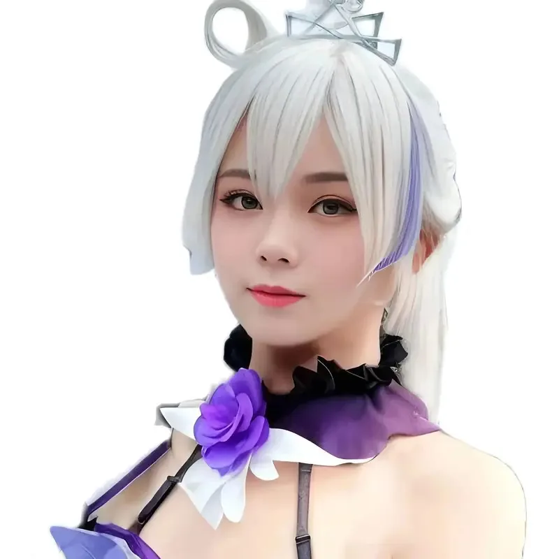 Game Honkai Impact 3 Kiana Kaslana Cosplay Wig White mixed purple ponytail long hair anime cosplay Wig Game cosplay wig