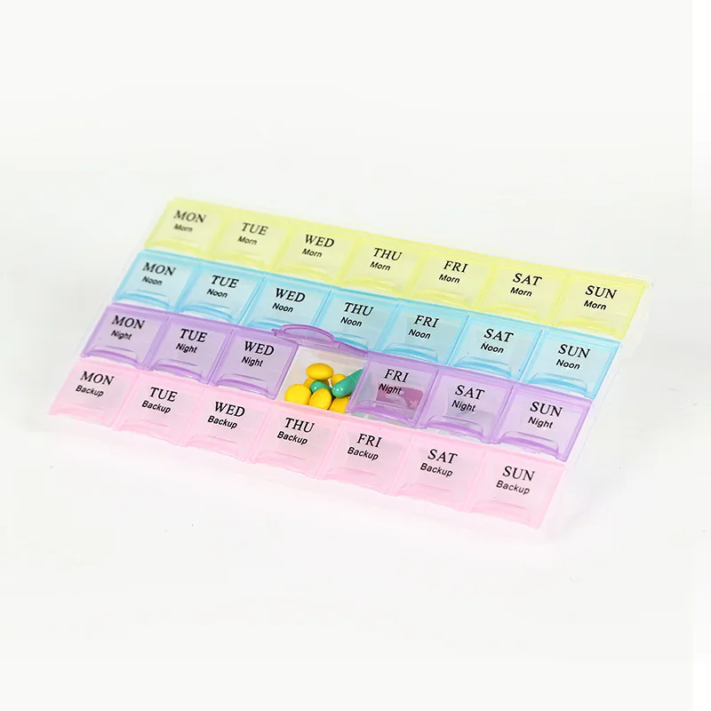 

Pill Cases Box 7 Days Organizer 28 Grids 4 Times One Day Portable Travel with Large Compartments for Vitamins Medicine Fish Oils