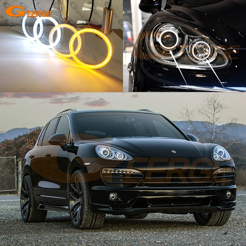 For Porsche Cayenne 958 92A 2010 2011 2012 2013 2014 Ultra Bright Switchback Day Light Turn Signal LED Angel Eyes Kit Halo Rings