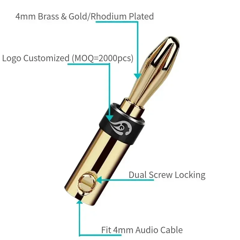 Banana Plug Connectors 4mm Audio Terminal Male Gold Rhodium Plated Connector For Hifi Speaker Cable Amplifiers Screw Locking