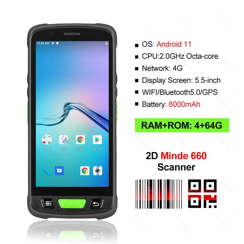 To 4G Rugged PDA Android 11 Handheld Terminal Portable Data Collector 1d Laser 2d Barcode Zebra 4710 Scanner WIFI 4GB+64GB