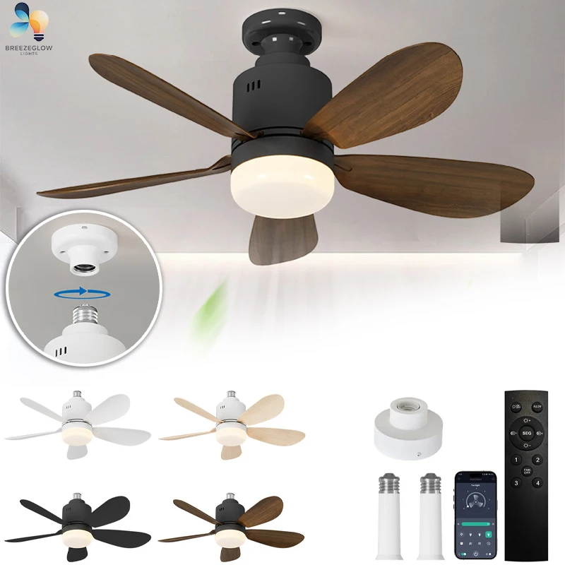 

E26/E27 Base Ceiling Fans, Socket Fan Lights, 3 Colors 3000k-6500k Dimmable LED Light Bulb Fan, Screw In Ceiling Fan For Home
