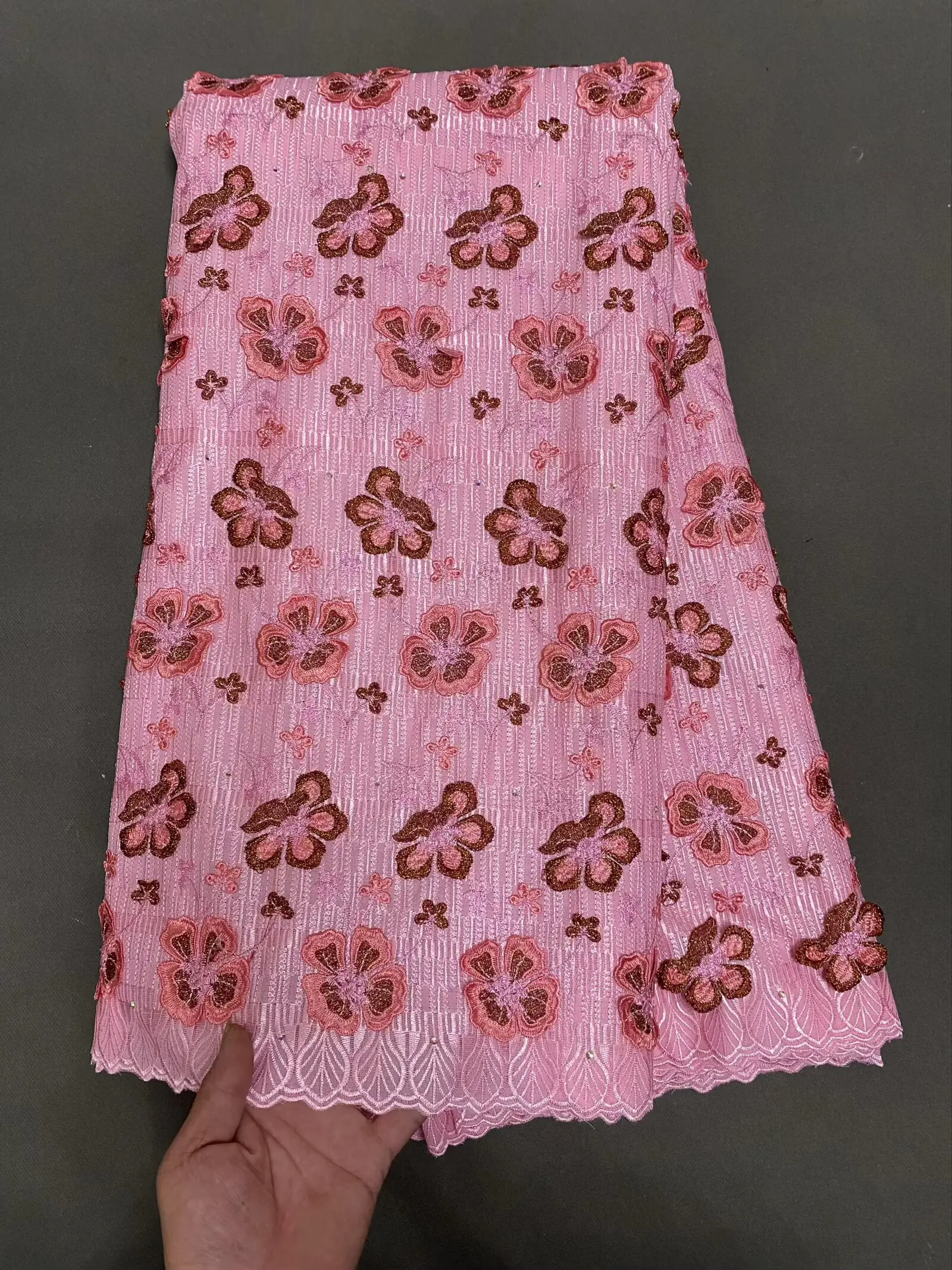 

3D Lace Fabric 2026 African Nigerian Tulle for Dress Sewing High Quality Damask Cotton Pure Embroidery Wedding Party 5Yar H191-1