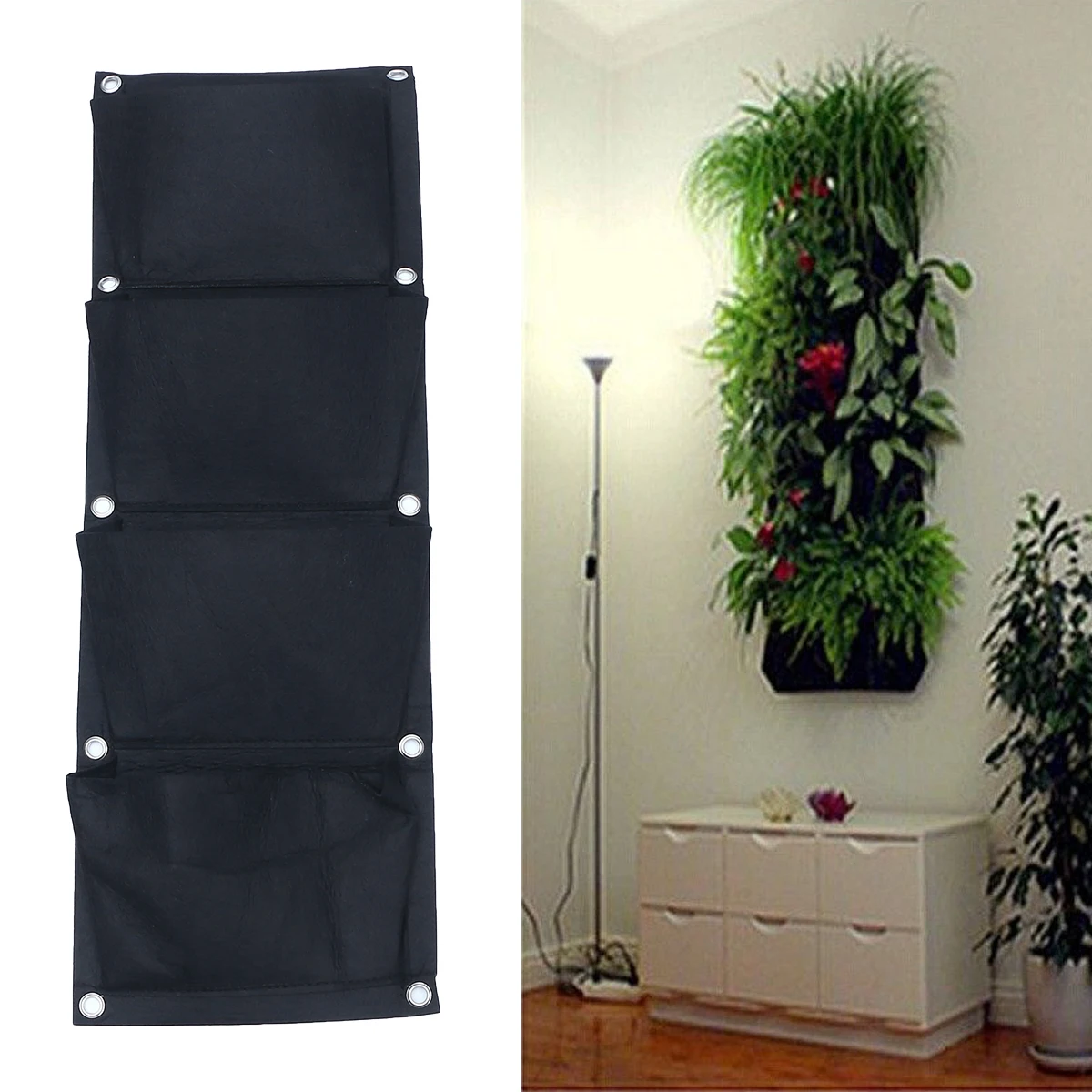 

4 Pockets Wall Mounted Planting Bag Non woven Vertical Hanging Planter Garden Flower Pot Reusable Felt Eco friendly Indoor