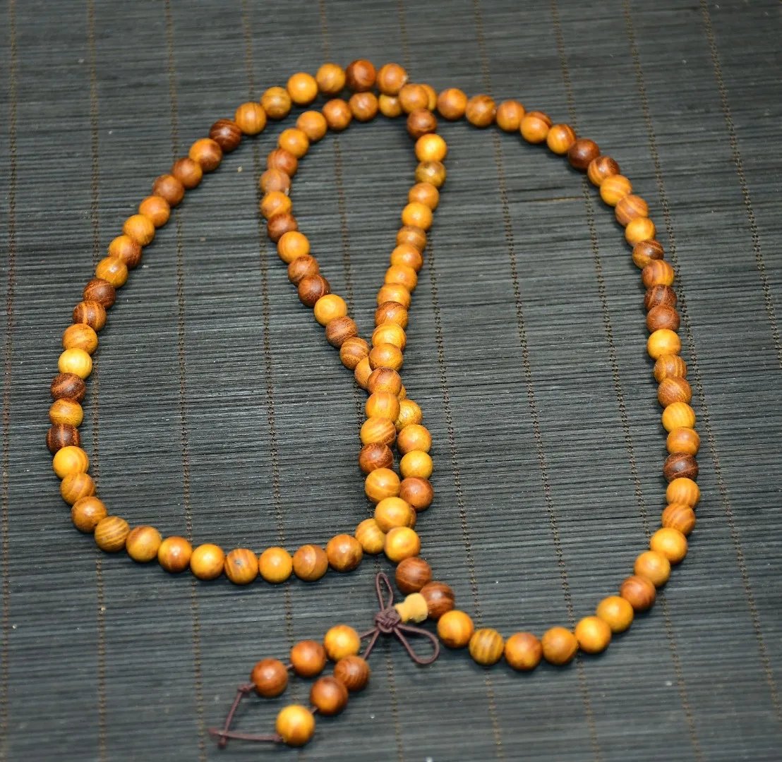 Old Huanghua Pear Wood carve Round beads 108 Buddhist beads rosary Handheld components Pendant Amulet Dharam