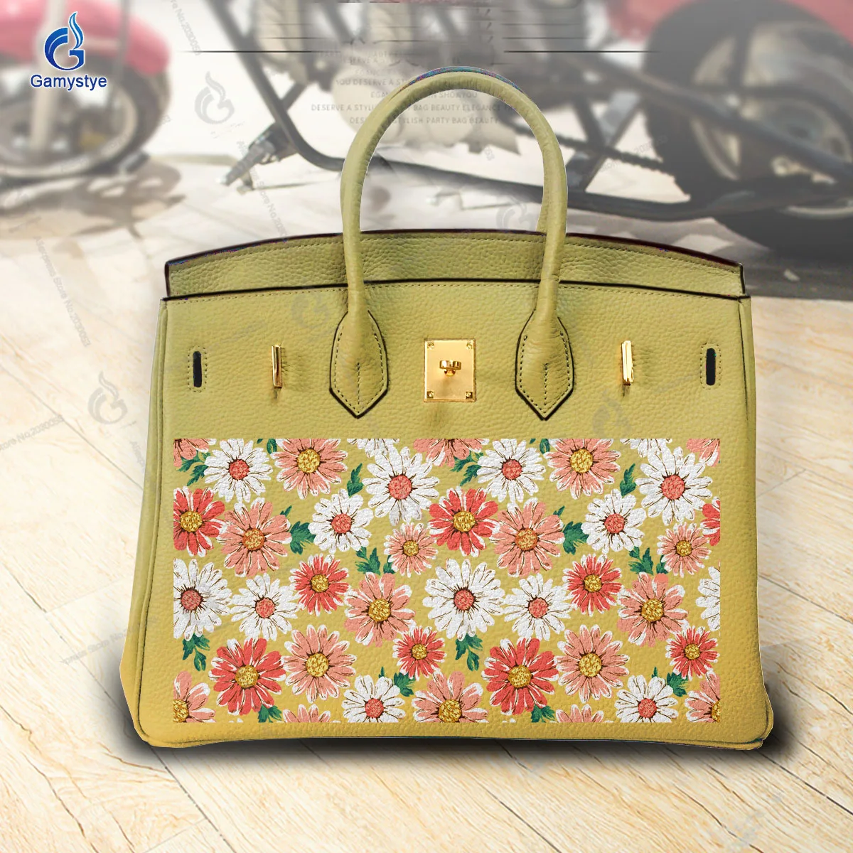 Graffiti Artisc Printed Multi colored small chrysanthemums Bag For women Handbag Designer Shoulder Bag 100% Real Cowhide Leather