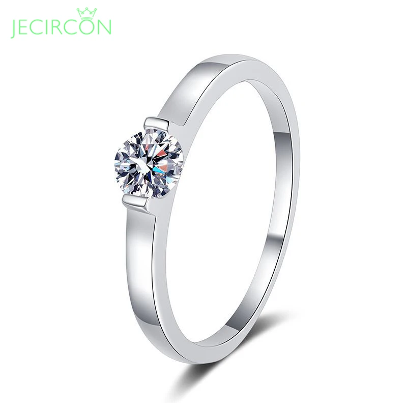 

JECIRCON 0.5ct Moissanite Ring for Women Simple All-match Proposal Diamond Band 100% 925 Sterling Silver Wedding Party Jewelry