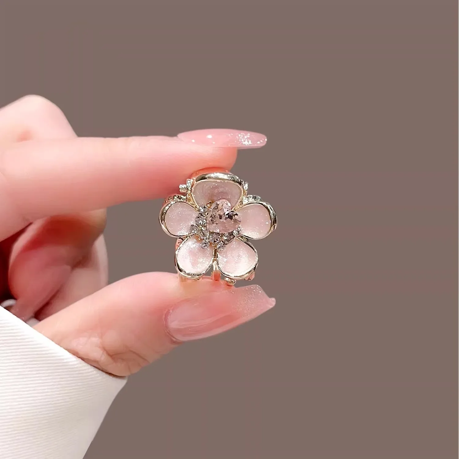 Exquisite Kristall Liebe Sakura Kleine Haar Klaue Süße frauen Stirn Pony Clip Nette Prinzessin Kopf Top Clip Mini Seite haar Clip